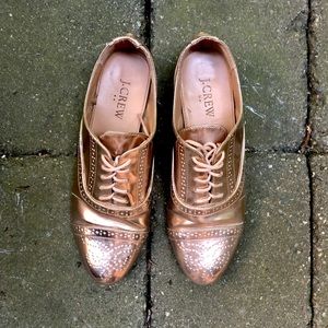 Jcrew faux leather rose gold metallic oxfords.